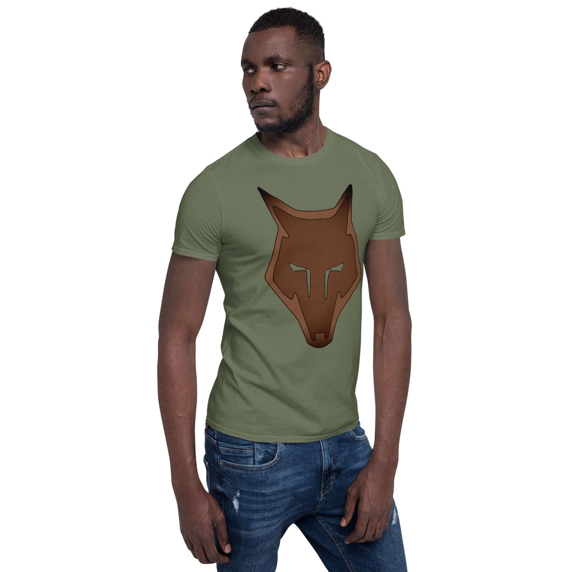 Wolf Logo "LOBO" Old Gold Unisex T-Shirt 100% Cotton alpha,animal motif,animal print,bold design,casual wear,courage,endurance,freedom,lone wolf,motivational,nature-inspired,predator,premium quality,resilience,statement piece,stealth,strength,survival,T-s