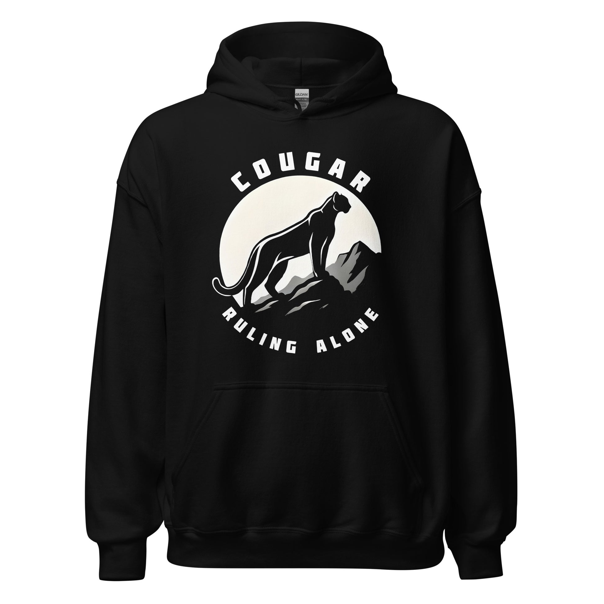 Cougar Unisex Hoodie "Ruling Alone" Premium animal motif,bold design,casual style,comfort wear,cougar,freedom,hoodie,iconic,independence,motivational,mountain,nature,nature-inspired,premium quality,resilience,ruling,solitude,strength,unique design,unisex,