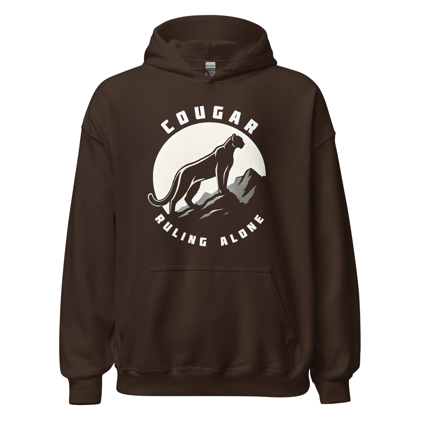 Cougar Unisex Hoodie "Ruling Alone" Premium animal motif,bold design,casual style,comfort wear,cougar,freedom,hoodie,iconic,independence,motivational,mountain,nature,nature-inspired,premium quality,resilience,ruling,solitude,strength,unique design,unisex,