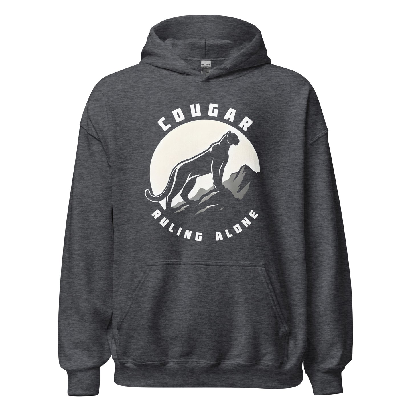 Cougar Unisex Hoodie "Ruling Alone" Premium animal motif,bold design,casual style,comfort wear,cougar,freedom,hoodie,iconic,independence,motivational,mountain,nature,nature-inspired,premium quality,resilience,ruling,solitude,strength,unique design,unisex,