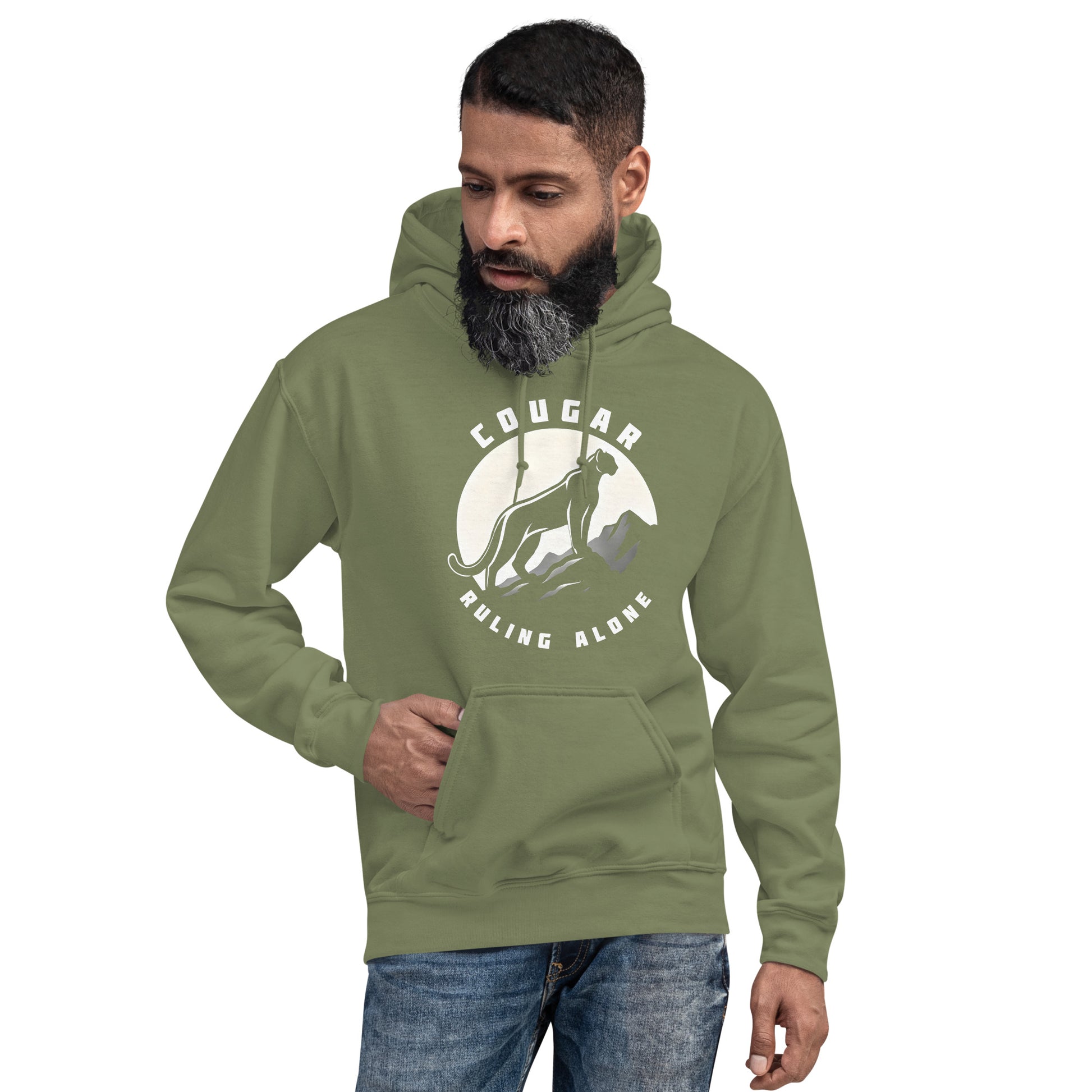 Cougar Unisex Hoodie "Ruling Alone" Premium animal motif,bold design,casual style,comfort wear,cougar,freedom,hoodie,iconic,independence,motivational,mountain,nature,nature-inspired,premium quality,resilience,ruling,solitude,strength,unique design,unisex,