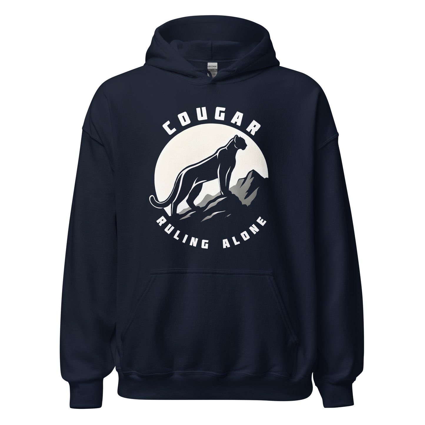 Cougar Unisex Hoodie "Ruling Alone" Premium animal motif,bold design,casual style,comfort wear,cougar,freedom,hoodie,iconic,independence,motivational,mountain,nature,nature-inspired,premium quality,resilience,ruling,solitude,strength,unique design,unisex,