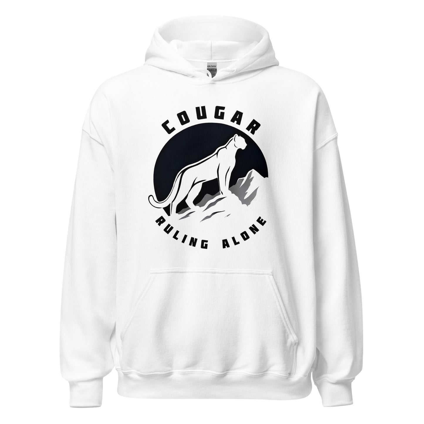 Cougar Unisex Hoodie "Ruling Alone" Premium animal motif,bold design,casual style,comfort wear,cougar,freedom,hoodie,iconic,independence,motivational,mountain,nature,nature-inspired,premium quality,resilience,ruling,solitude,strength,unique design,unisex,