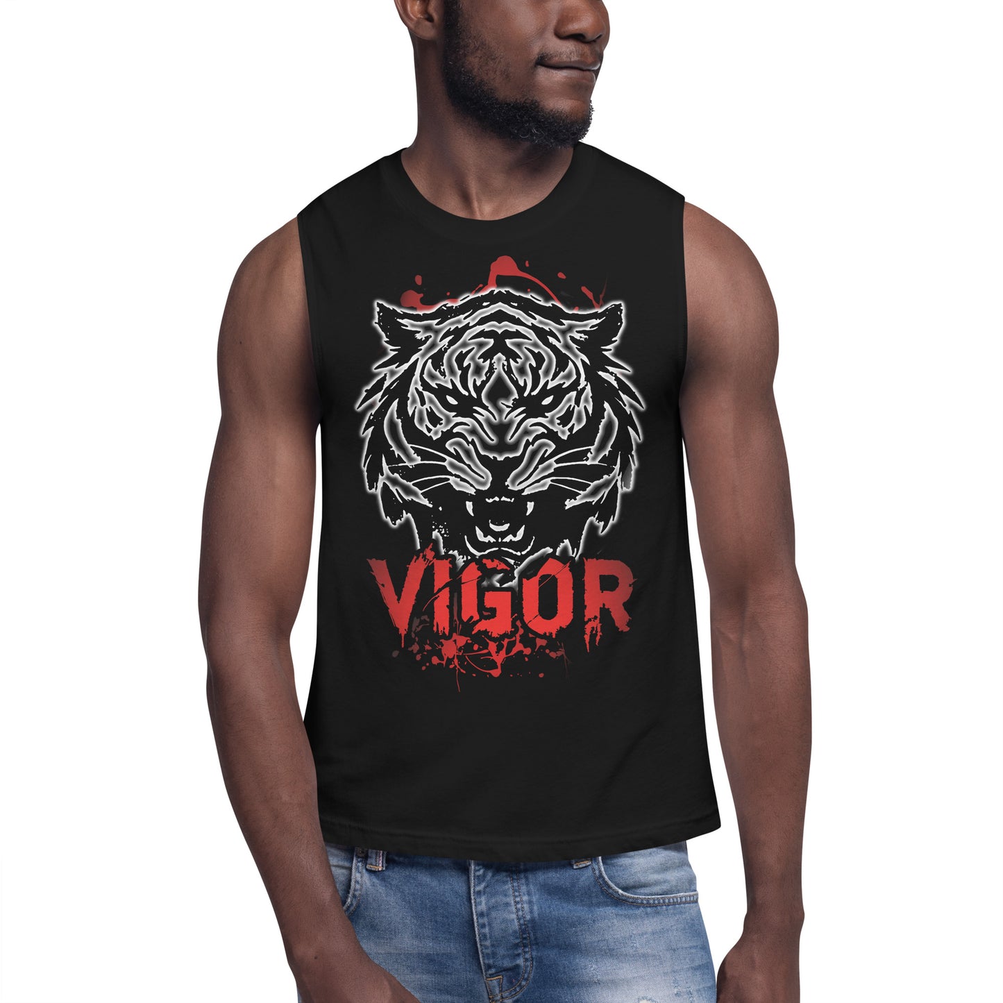 Tiger Muscle Shirt "Vigor" active wear,agility,animal motif,bold design,courage,endurance,gym wear,iconic,motivational,muscle shirt,power,predator,premium quality,resilience,strength,tiger,unique design,unisex,untamed,vigor,wild