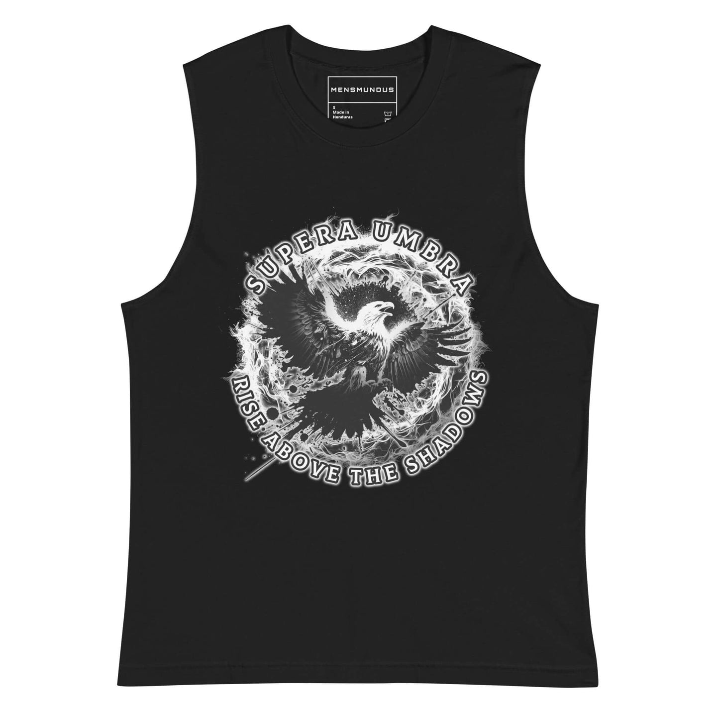 Eagle Muscle Shirt "Rise above the Shadows" above all,active wear,animal motif,bold design,eagle,endurance,focus,freedom,gym wear,iconic,independence,motivational,muscle shirt,power,premium quality,resilience,soar,strength,unique design,unisex,vision