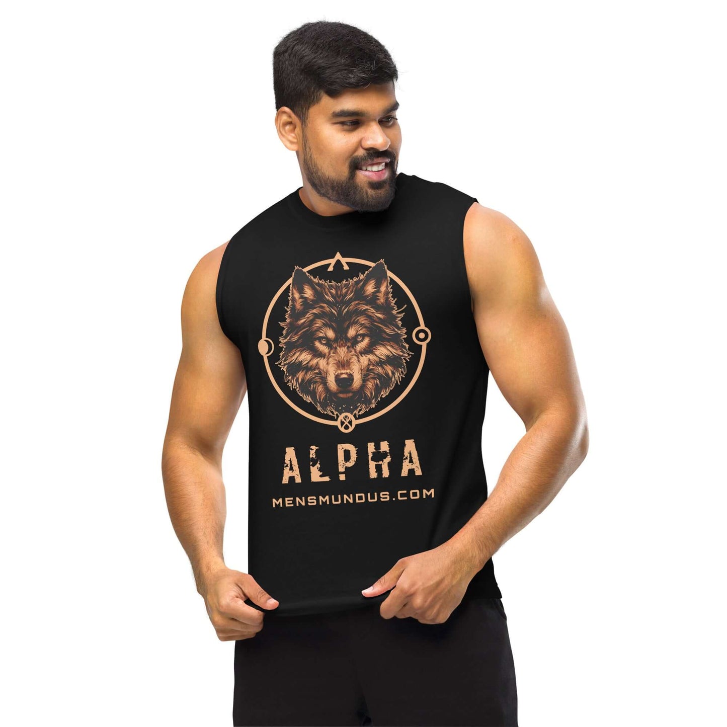 Wolf "Alpha" Mensmundus Edition Muscle-Shirt active wear,alpha,animal motif,bold design,endurance,gym wear,iconic,leadership,lone wolf,motivational,muscle shirt,power,premium quality,resilience,spirit animal,strength,unique design,unisex,wolf