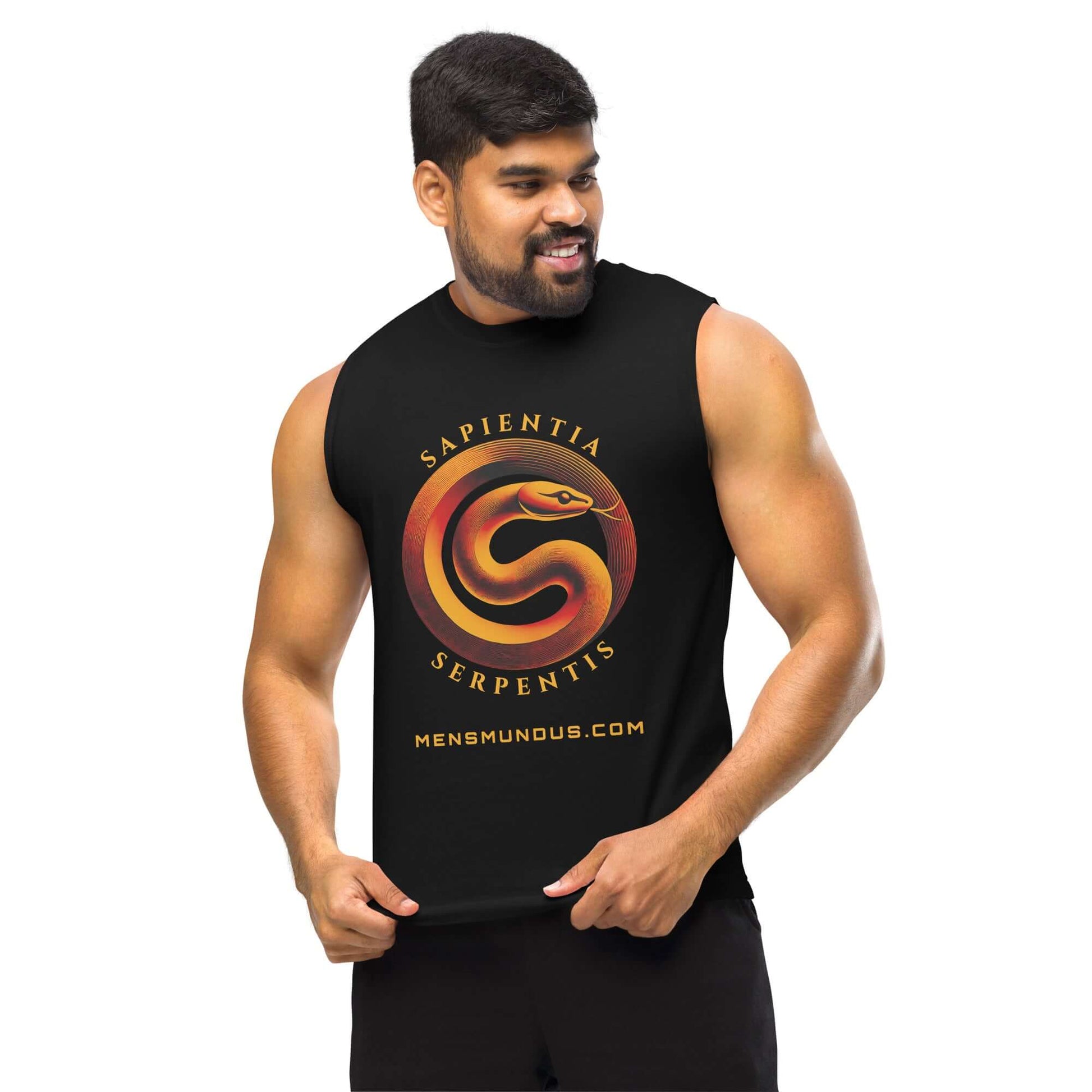 Serpent "Sapienta Serpentis" Mensmundus Edition Muscle-Shirt active wear,ancient symbol,animal motif,bold design,endurance,gym wear,iconic,knowledge,motivational,muscle shirt,mystery,power,premium quality,resilience,serpent,strength,transformation,unique