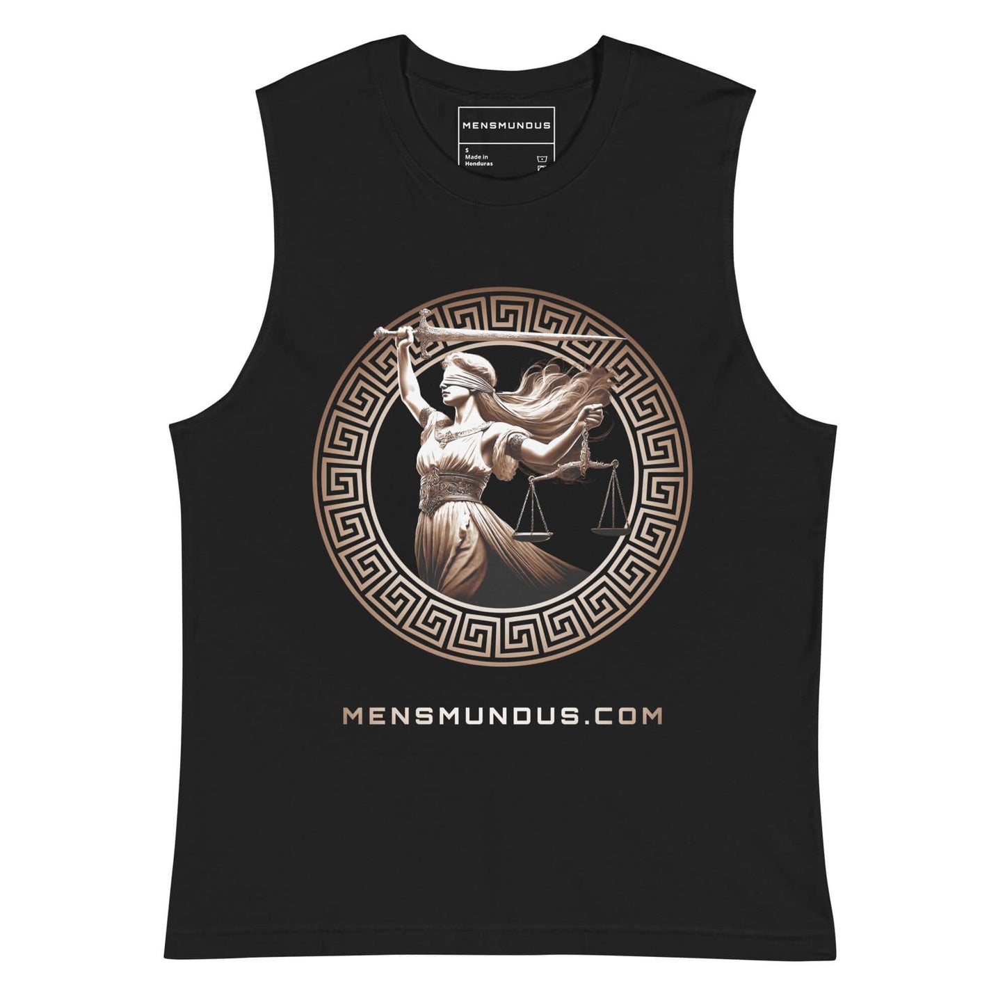 Lady Justice Mensmundus Edition Muscle-Shirt active wear,animal motif,bold design,endurance,equality,gym wear,iconic,justice,Lady Justice,legal symbol,motivational,muscle shirt,power,premium quality,resilience,strength,unique design,unisex