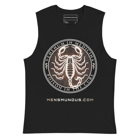 Scorpion "Venenum in Medicina" Mensmundus Edition Muscle-Shirt active wear,animal motif,bold design,cure,duality,endurance,gym wear,iconic,motivational,muscle shirt,mystery,poison,power,premium quality,resilience,scorpion,strength,unique design,unisex,ven