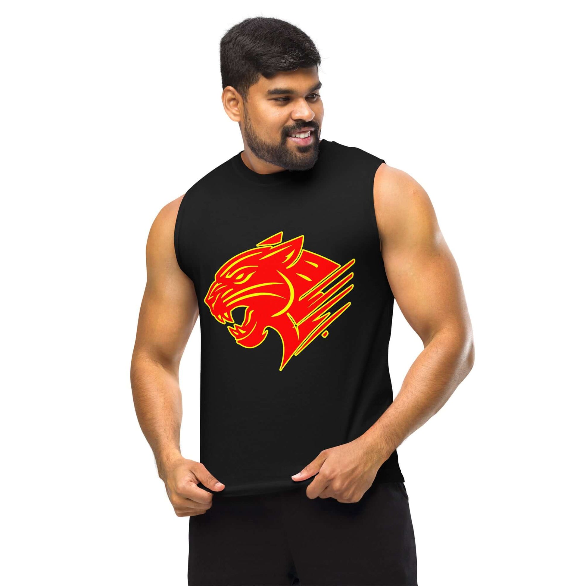 Panther Head Muscle-Shirt active wear,agility,animal motif,beast mode,bold design,endurance,gym wear,iconic,motivational,muscle shirt,panther,power,premium quality,resilience,stealth,strength,unique design,unisex,wild