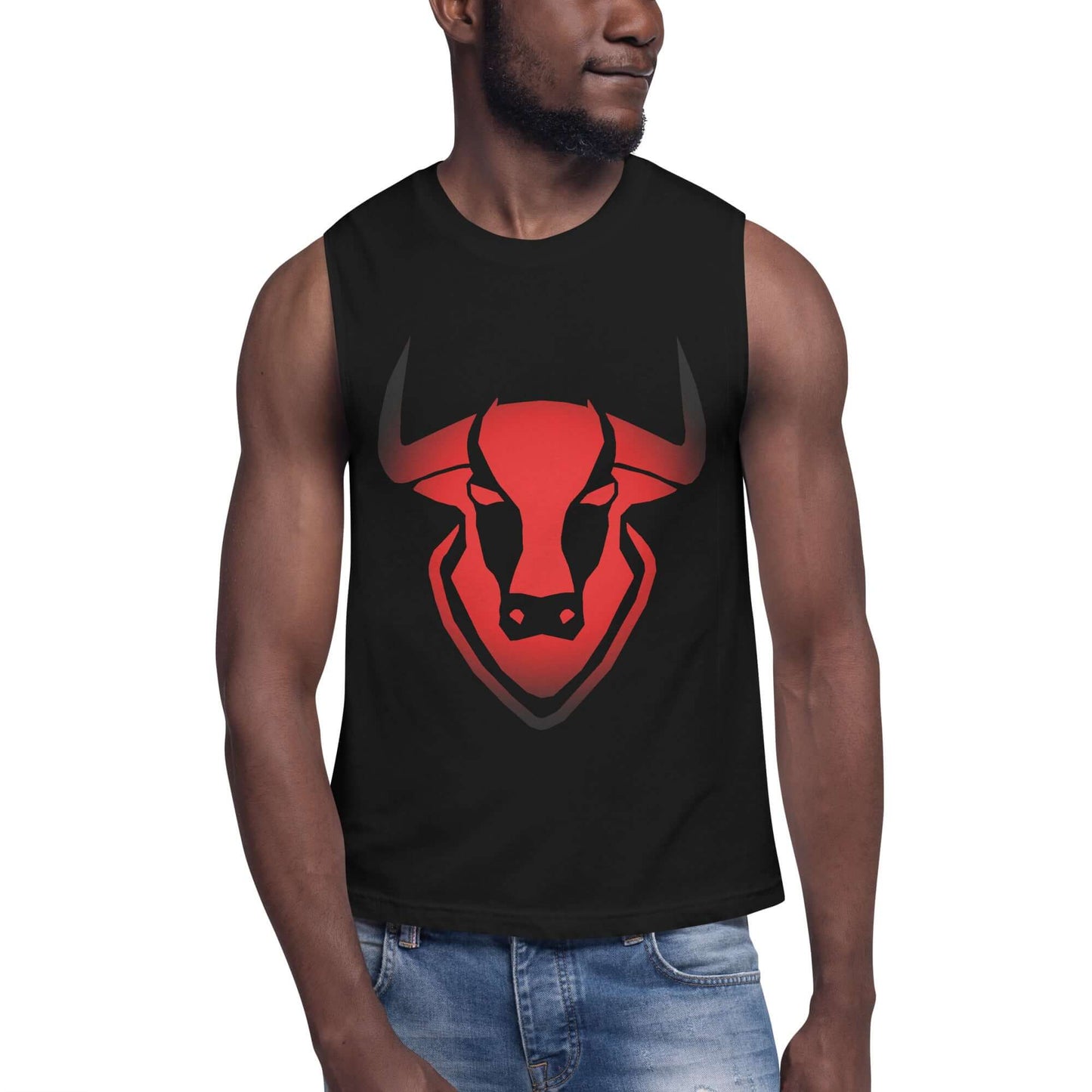 Bull Logo "TORO" Glowing Red Muscle-Shirt active wear,animal motif,bold design,bull,endurance,gym wear,iconic,motivational,muscle shirt,power,premium quality,resilience,spirit,strength,unique design,unisex