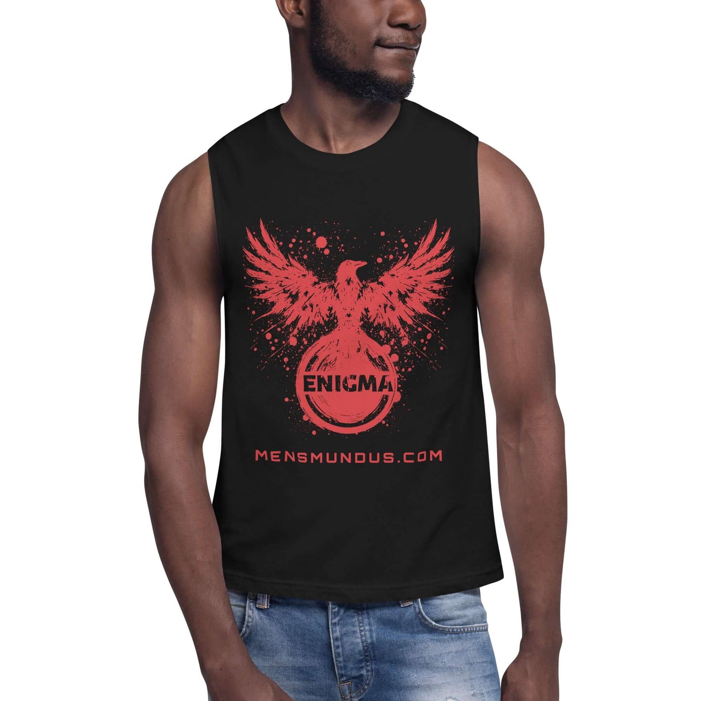 Raven "Enigma" Mensmundus Edition Muscle-Shirt active wear,animal motif,bold design,endurance,enigma,freedom,gym wear,iconic,motivational,muscle shirt,mystery,power,premium quality,raven,resilience,strength,transformation,unique design,unisex