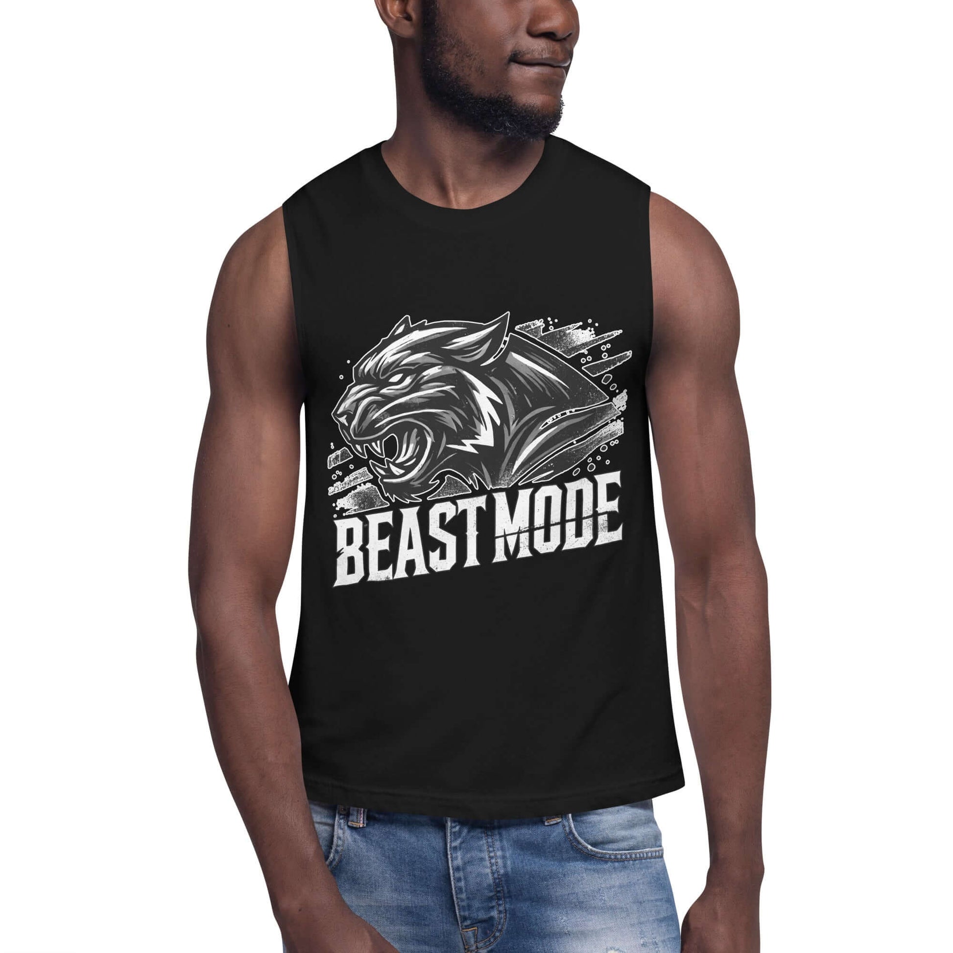 Panther Muscle-Shirt "Beast Mode" active wear,agility,animal motif,beast mode,bold design,endurance,gym wear,iconic,motivational,muscle shirt,panther,power,premium quality,resilience,stealth,strength,unique design,unisex,wild