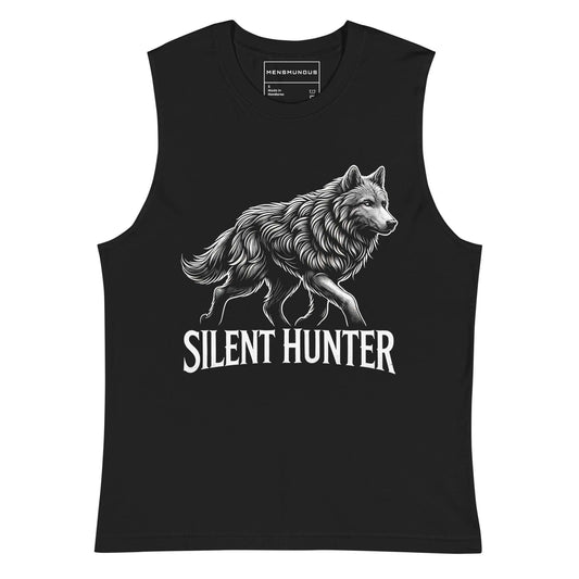 Wolf Muscle-Shirt "Silent Hunter" active wear,agility,animal motif,bold design,endurance,gym wear,hunter,iconic,motivational,muscle shirt,power,premium quality,resilience,silent,stealth,strength,unique design,unisex,wilderness,wolf