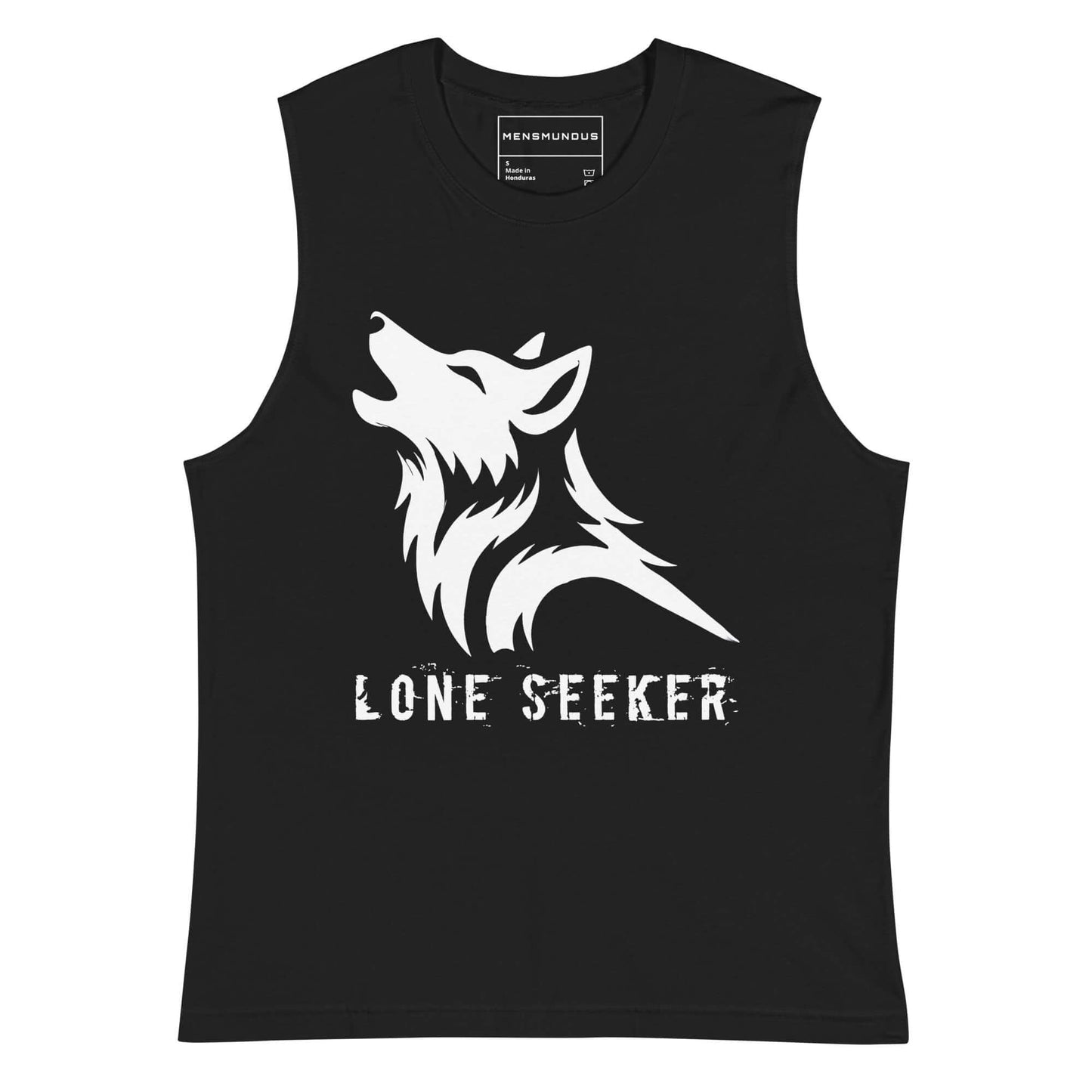 Wolf Muscle-Shirt "Lone Seeker" Black active wear,animal motif,bold design,courage,endurance,gym wear,iconic,independence,lone,motivational,muscle shirt,power,premium quality,resilience,seeker,strength,unique design,unisex,wilderness,wolf