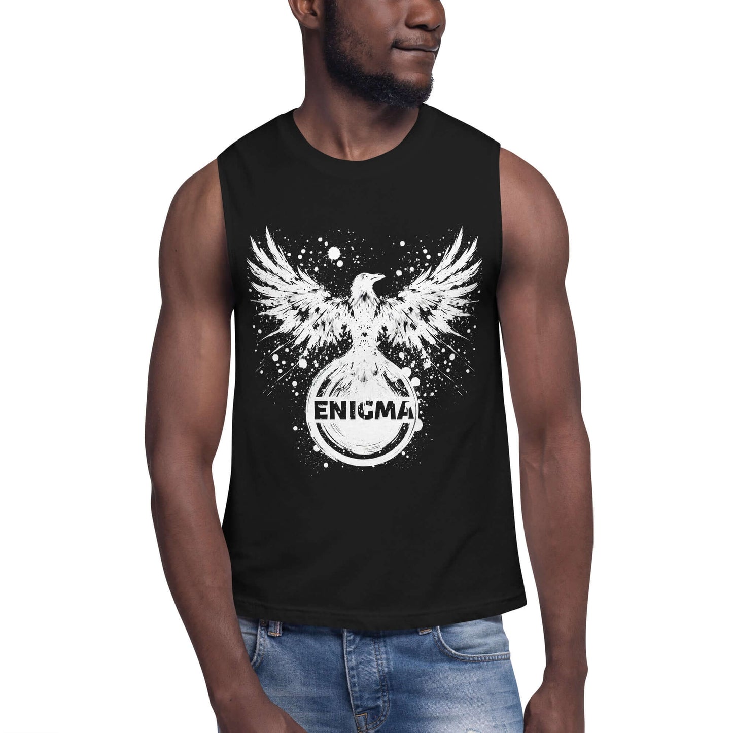 Raven Muscle-Shirt "ENIGMA" active wear,animal motif,bold design,endurance,enigma,freedom,gym wear,iconic,motivational,muscle shirt,mystery,power,premium quality,raven,resilience,strength,transformation,unique design,unisex