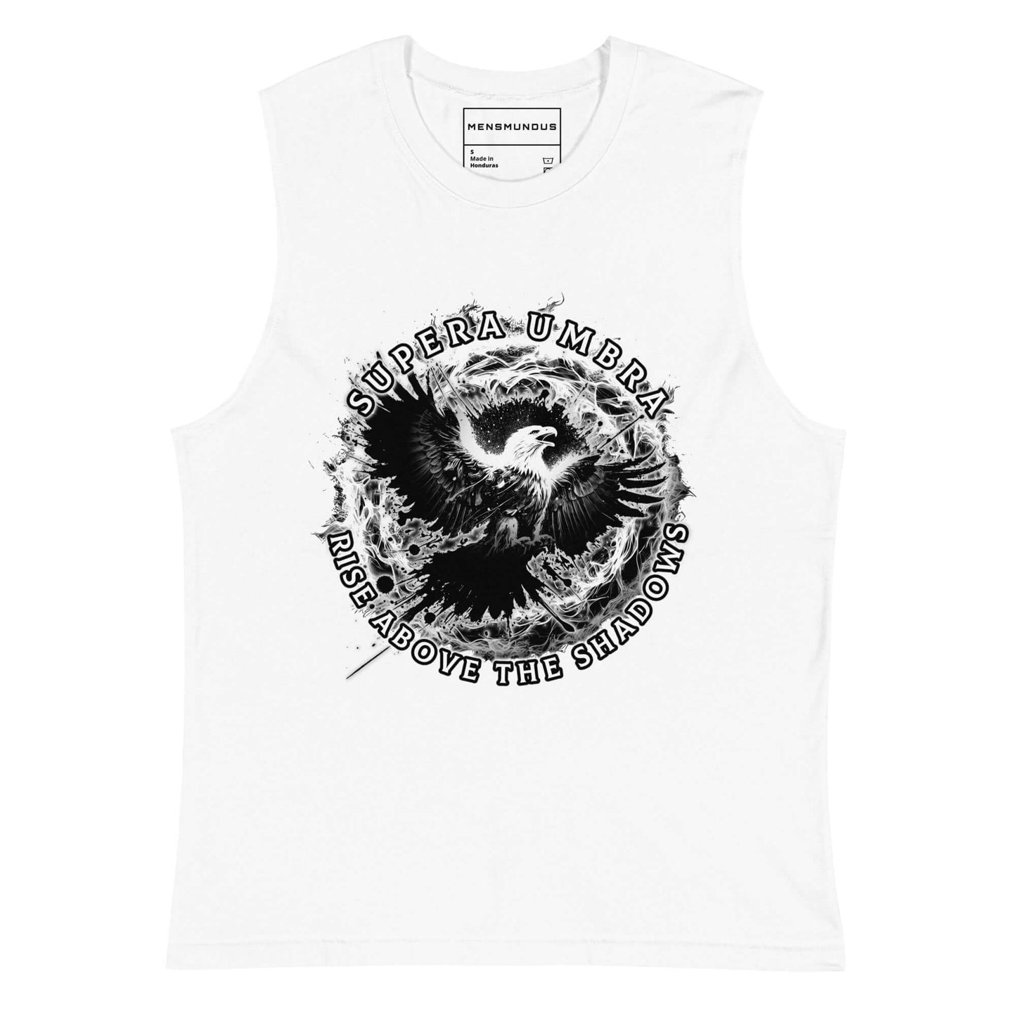 Eagle Muscle Shirt "Rise above the Shadows" above all,active wear,animal motif,bold design,eagle,endurance,focus,freedom,gym wear,iconic,independence,motivational,muscle shirt,power,premium quality,resilience,soar,strength,unique design,unisex,vision