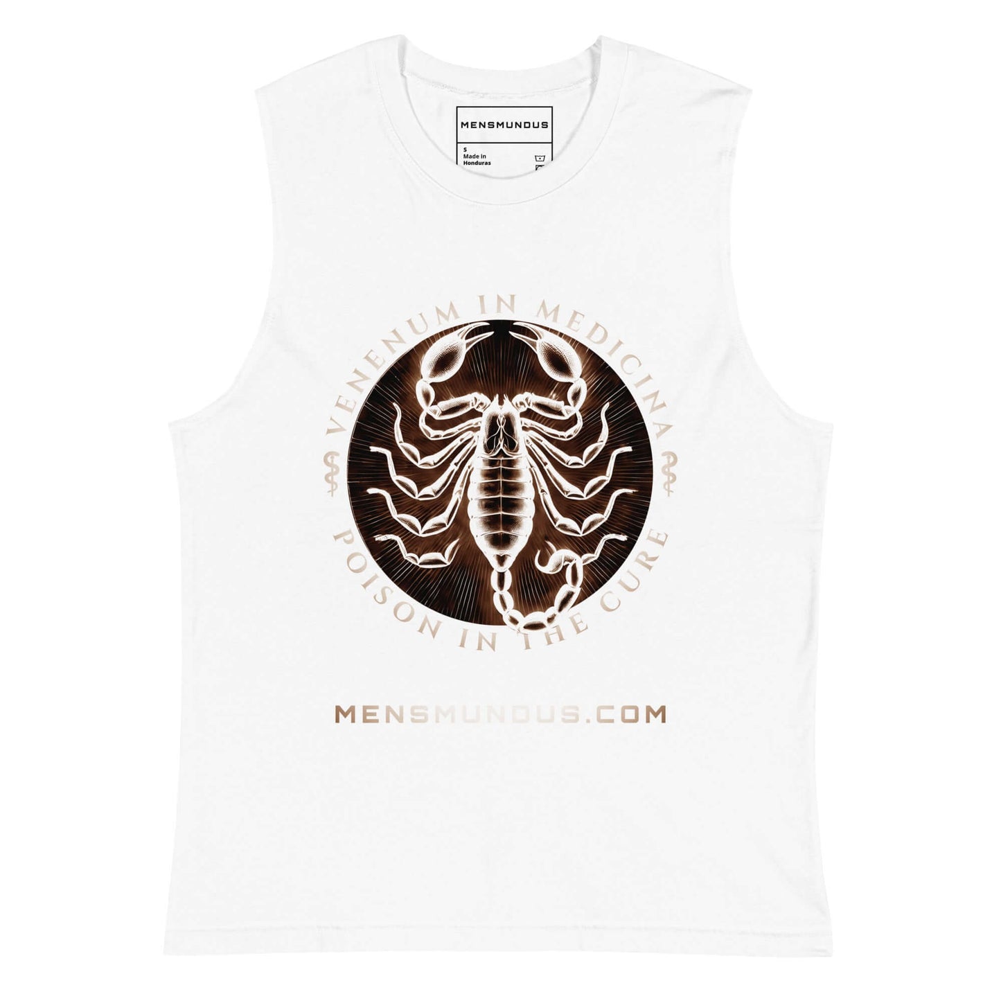 Scorpion "Venenum in Medicina" Mensmundus Edition Muscle-Shirt active wear,animal motif,bold design,cure,duality,endurance,gym wear,iconic,motivational,muscle shirt,mystery,poison,power,premium quality,resilience,scorpion,strength,unique design,unisex,ven