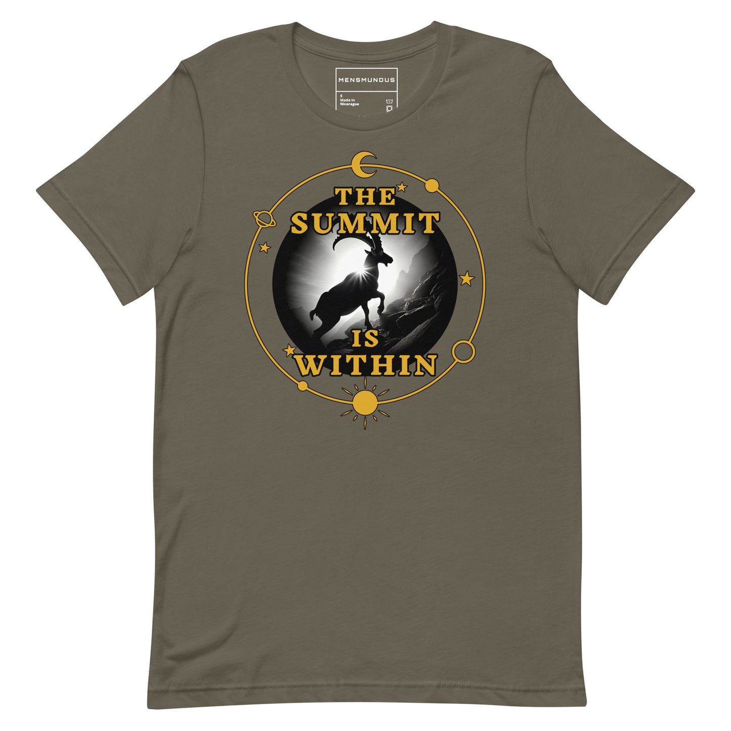 Capricorn Unisex T-Shirt "SUMMIT" Premium 100% Cotton ambition,animal motif,athletic fit,bold design,capricorn,endurance,fitted design,freedom,goal-oriented,inner strength,motivational,mountain spirit,nature-inspired,perseverance,power,premium quality,res