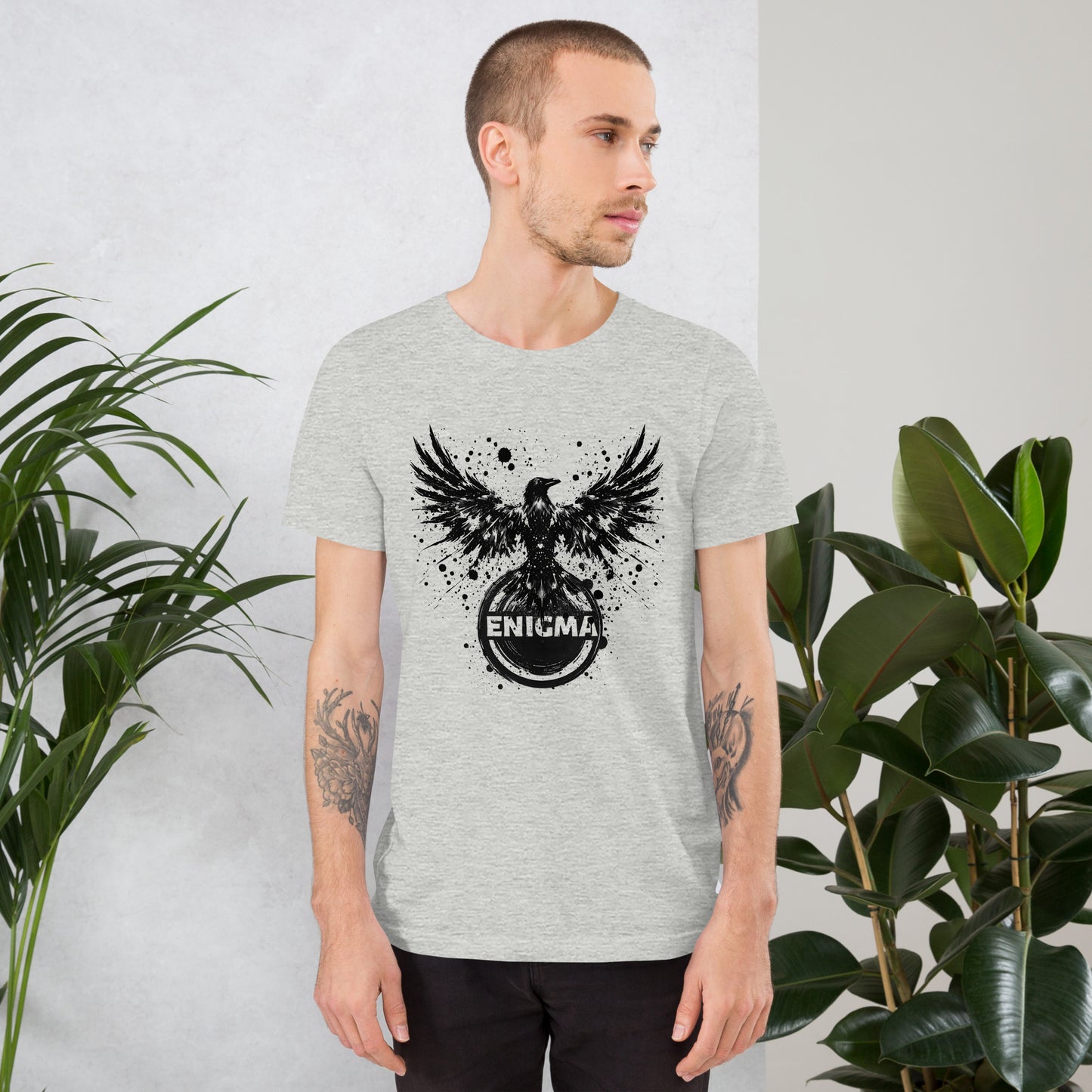 Raven Unisex T-Shirt "ENIGMA" Premium 100% Cotton animal motif,athletic fit,bold design,endurance,enigma,fitted design,freedom,motivational,mystery,nature-inspired,power,premium quality,raven,T-shirt,transformation,unique design,unisex