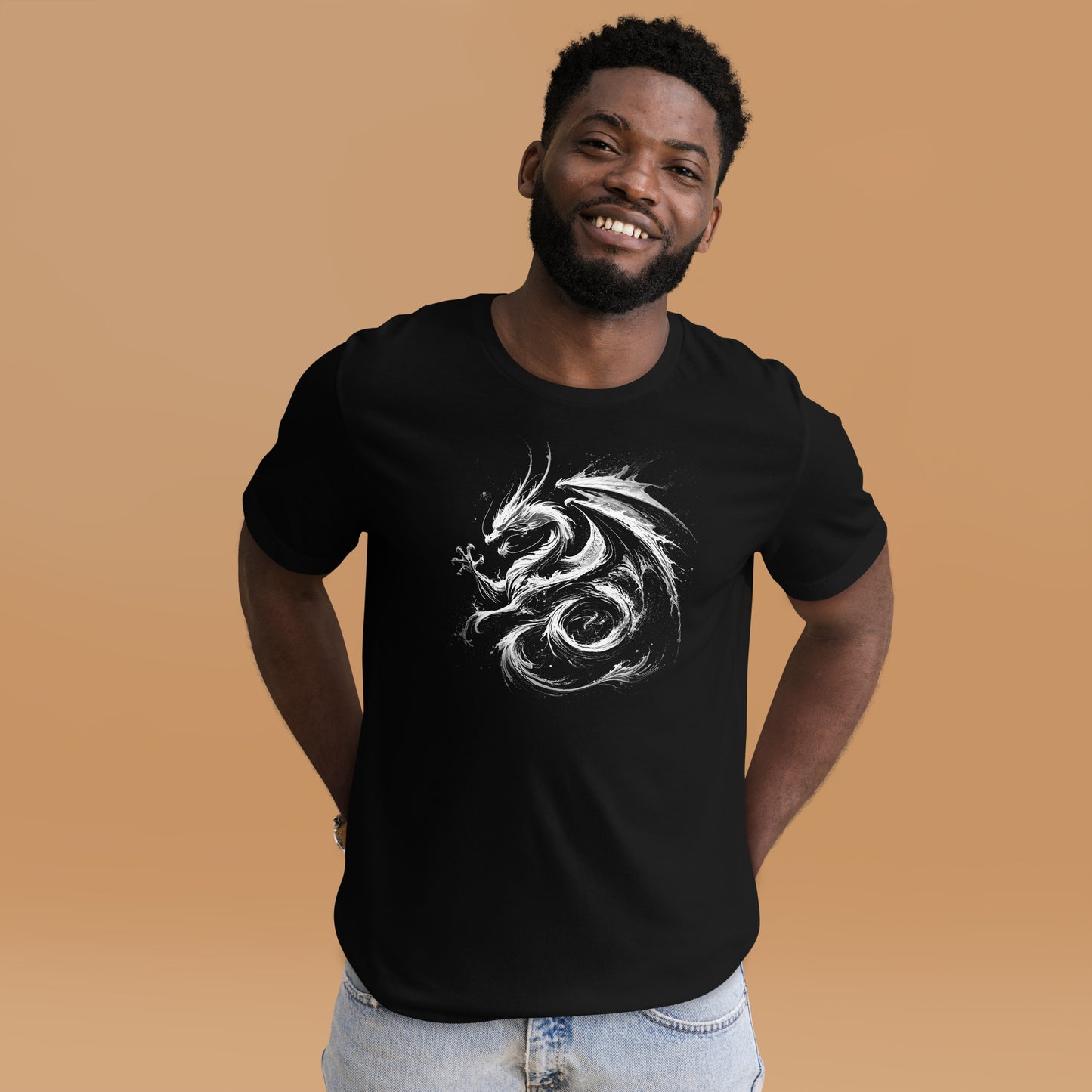 Dragon Unisex T-Shirt "Fluid Strenght" Black Premium 100% Cotton animal motif,athletic fit,bold design,dragon,endurance,fitted design,freedom,legend,motivational,mythical,nature-inspired,power,premium quality,strength,T-shirt,unique design,unisex