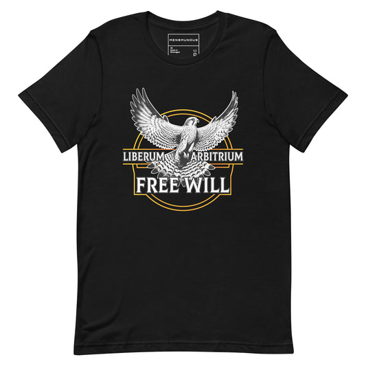 Falcon Unisex T-Shirt "Free Will" Premium 100% Cotton animal motif,athletic fit,bold design,endurance,falcon,fitted design,flight,free will,freedom,liberation,motivational,nature-inspired,power,premium quality,resilience,spirit,strength,T-shirt,unique des