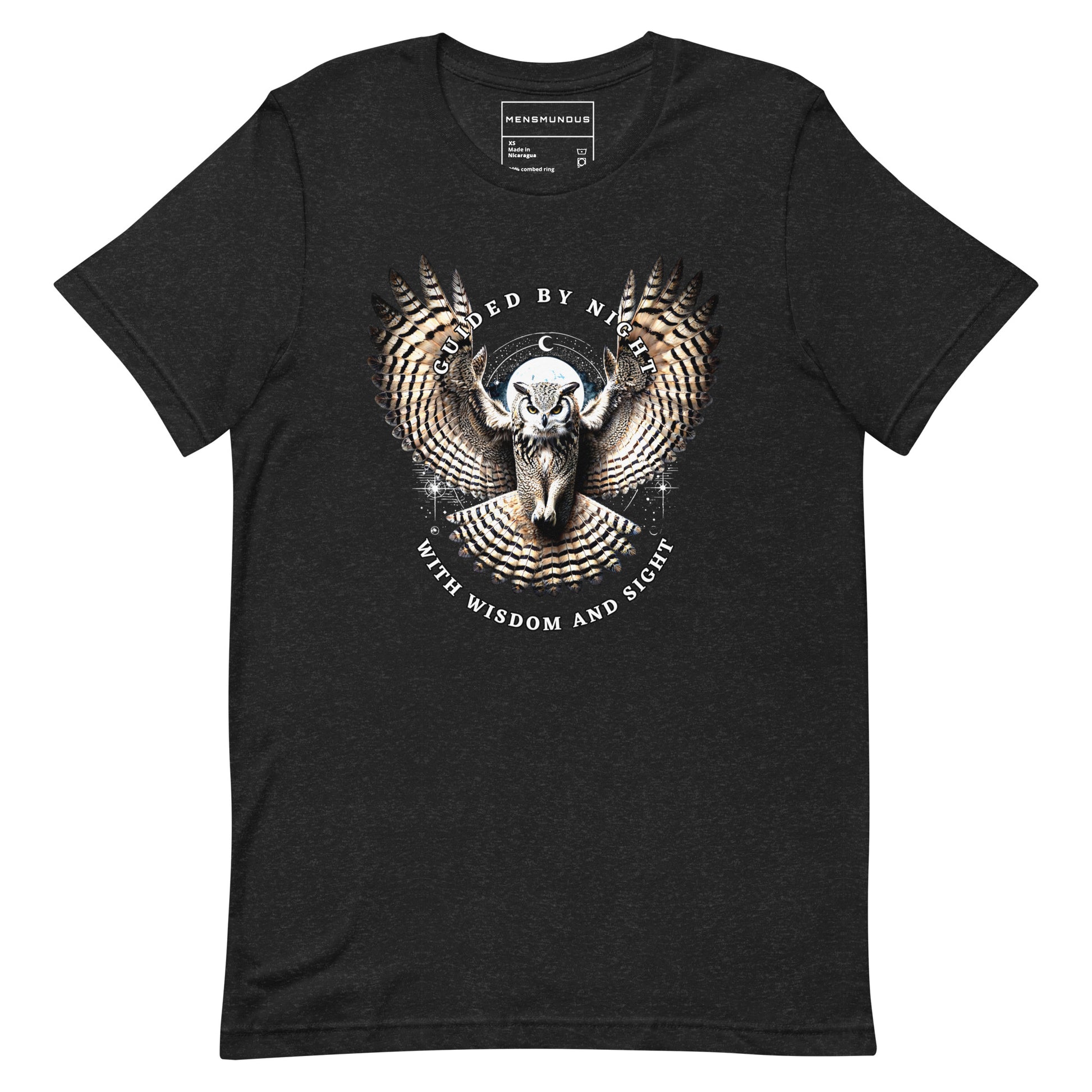 Owl Unisex T-Shirt "Wisdom and Sight" Premium 100% Cotton animal motif,athletic fit,bold design,clarity,endurance,fitted design,freedom,intelligence,knowledge,motivational,mystery,nature-inspired,night,owl,power,premium quality,sight,T-shirt,unique design