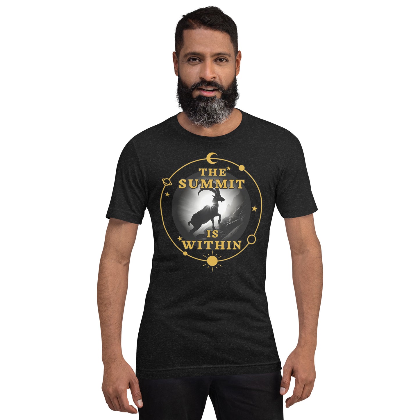 Capricorn Unisex T-Shirt "SUMMIT" Premium 100% Cotton ambition,animal motif,athletic fit,bold design,capricorn,endurance,fitted design,freedom,goal-oriented,inner strength,motivational,mountain spirit,nature-inspired,perseverance,power,premium quality,res