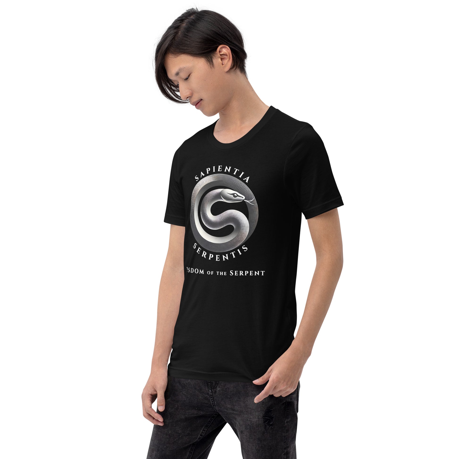 Serpent Unisex T-Shirt "WISDOM" Premium 100% Cotton ancient symbol,animal motif,athletic fit,bold design,endurance,fitted design,freedom,knowledge,motivational,mystery,nature-inspired,power,premium quality,resilience,serpent,T-shirt,transformation,unique