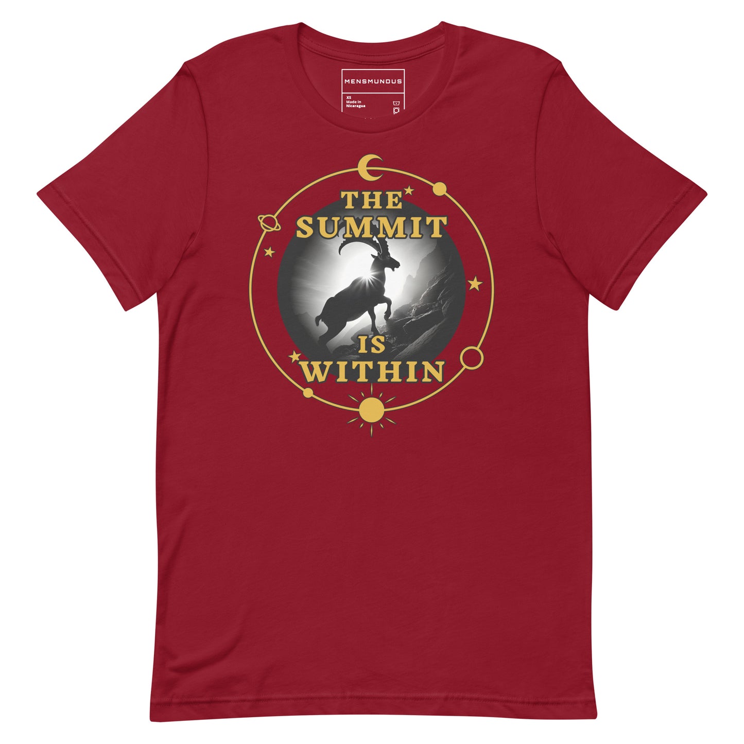 Capricorn Unisex T-Shirt "SUMMIT" Premium 100% Cotton ambition,animal motif,athletic fit,bold design,capricorn,endurance,fitted design,freedom,goal-oriented,inner strength,motivational,mountain spirit,nature-inspired,perseverance,power,premium quality,res