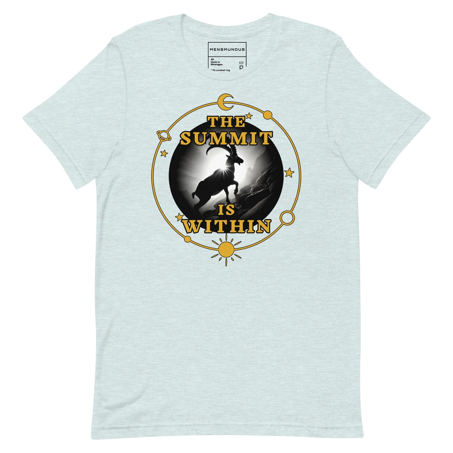 Capricorn Unisex T-Shirt "SUMMIT" Premium 100% Cotton ambition,animal motif,athletic fit,bold design,capricorn,endurance,fitted design,freedom,goal-oriented,inner strength,motivational,mountain spirit,nature-inspired,perseverance,power,premium quality,res