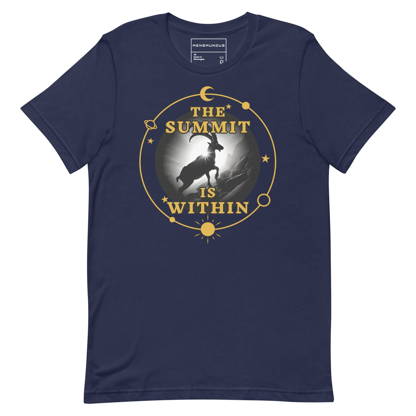 Capricorn Unisex T-Shirt "SUMMIT" Premium 100% Cotton ambition,animal motif,athletic fit,bold design,capricorn,endurance,fitted design,freedom,goal-oriented,inner strength,motivational,mountain spirit,nature-inspired,perseverance,power,premium quality,res