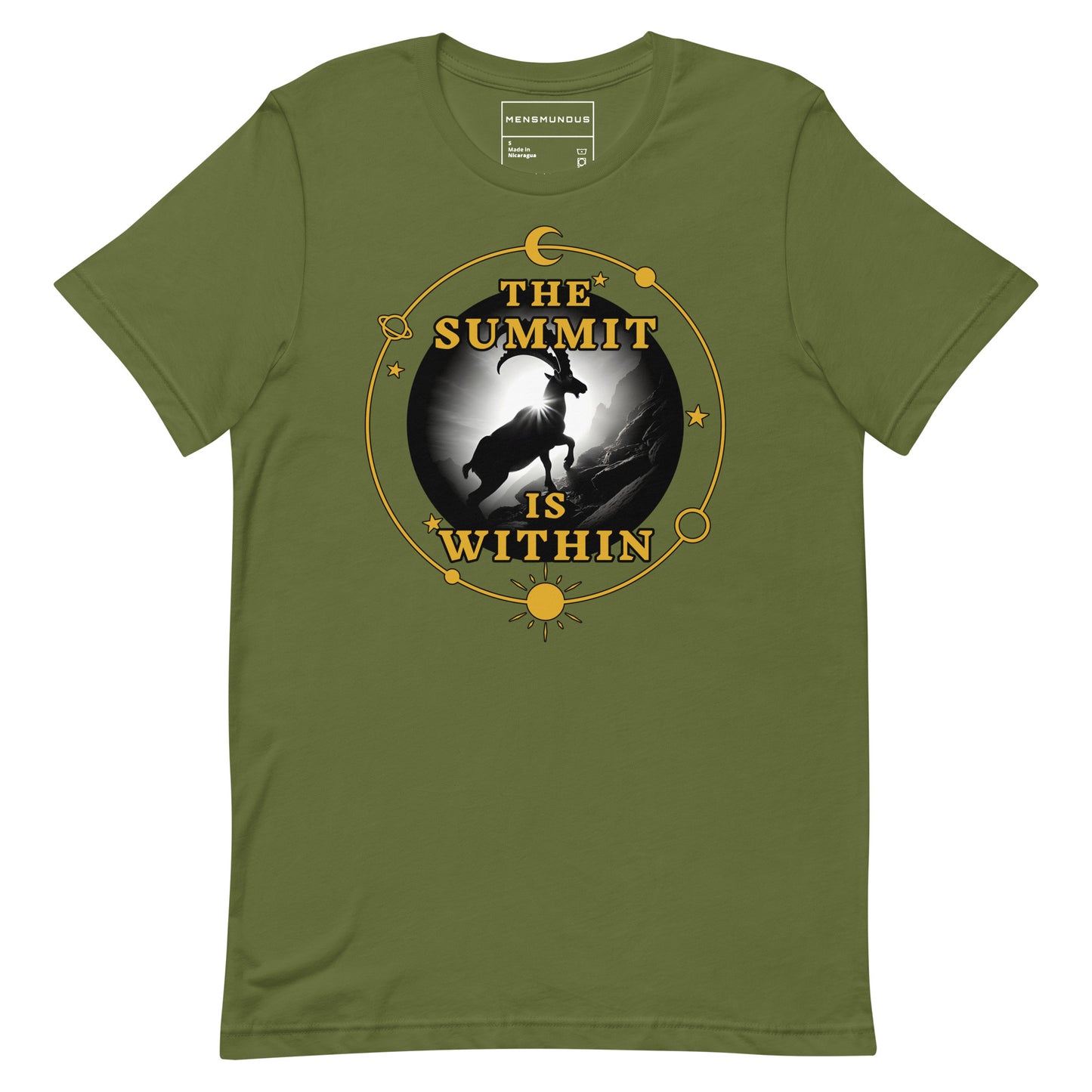 Capricorn Unisex T-Shirt "SUMMIT" Premium 100% Cotton ambition,animal motif,athletic fit,bold design,capricorn,endurance,fitted design,freedom,goal-oriented,inner strength,motivational,mountain spirit,nature-inspired,perseverance,power,premium quality,res