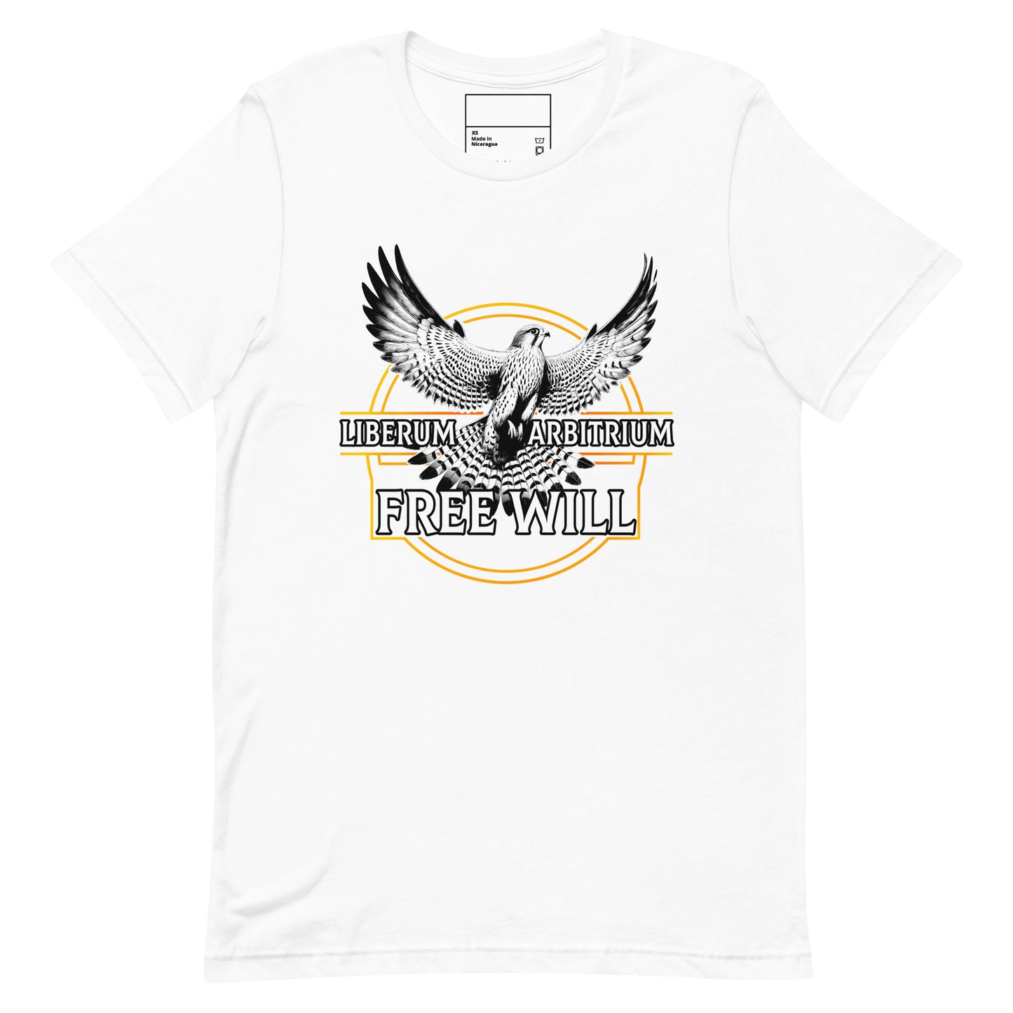 Falcon Unisex T-Shirt "Free Will" Premium 100% Cotton animal motif,athletic fit,bold design,endurance,falcon,fitted design,flight,free will,freedom,liberation,motivational,nature-inspired,power,premium quality,resilience,spirit,strength,T-shirt,unique des